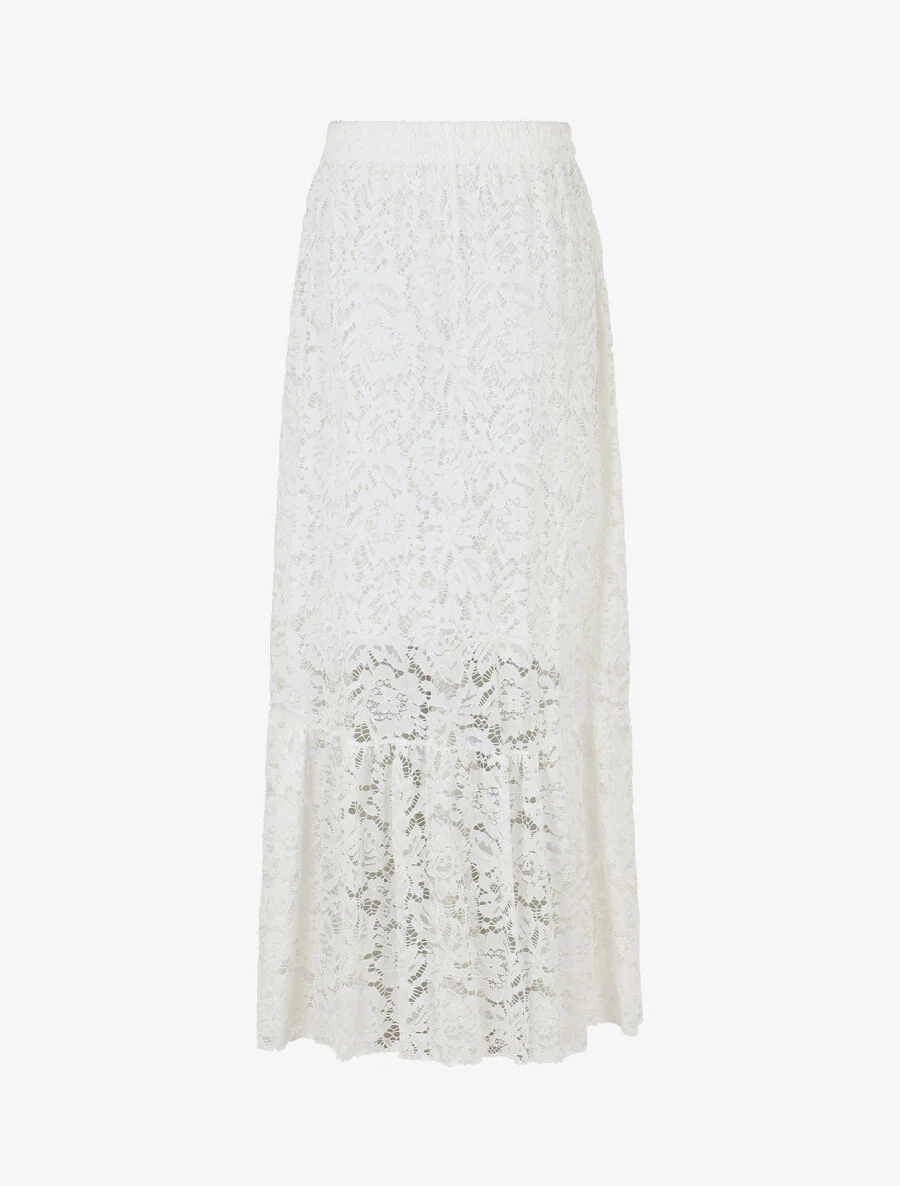 Jupe longue unie en dentelle - Blanc - Image 2