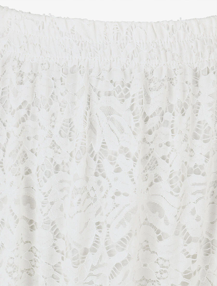 Jupe longue unie en dentelle - Blanc - Image 3