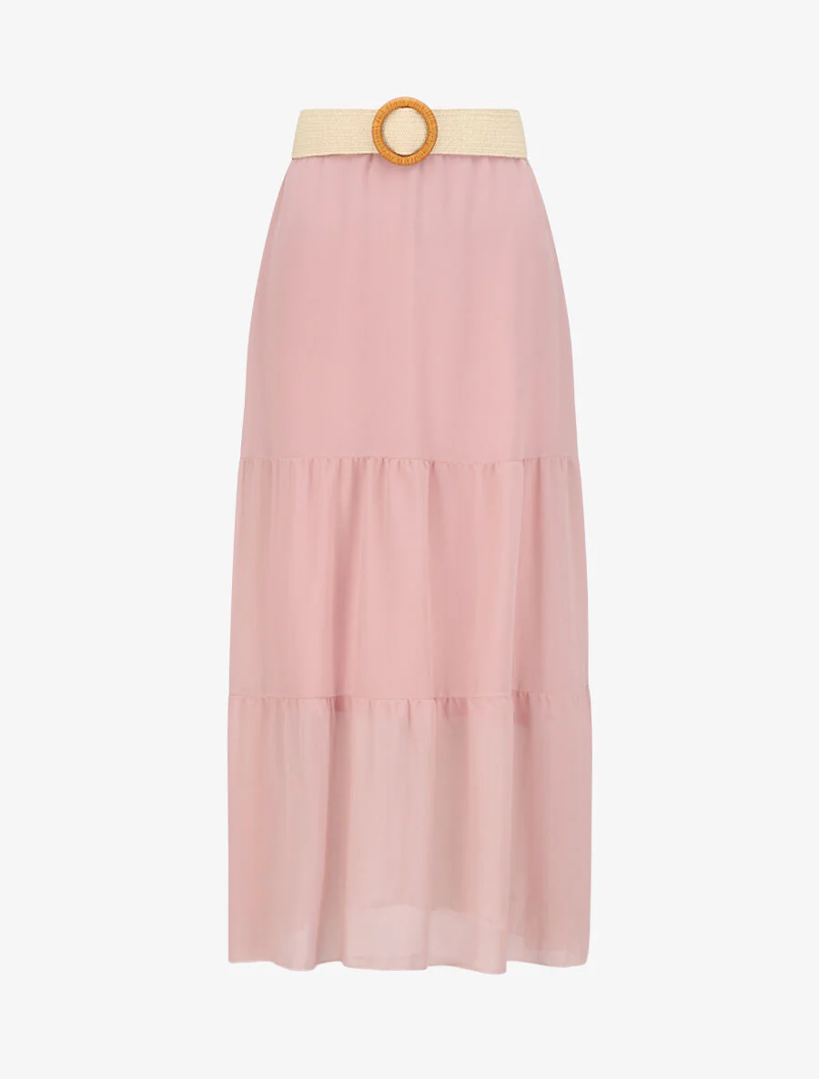 Jupe longue unie en voile - Rose