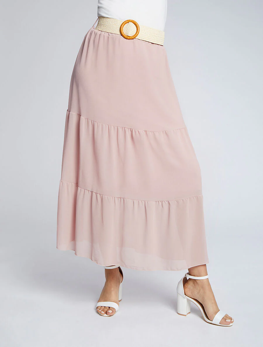 Jupe longue unie en voile - Rose - Image 4
