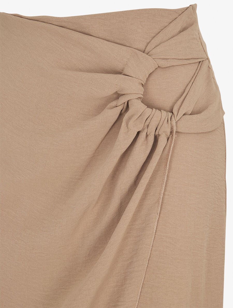 Jupe mi-longue drapée unie - Taupe - Image 3