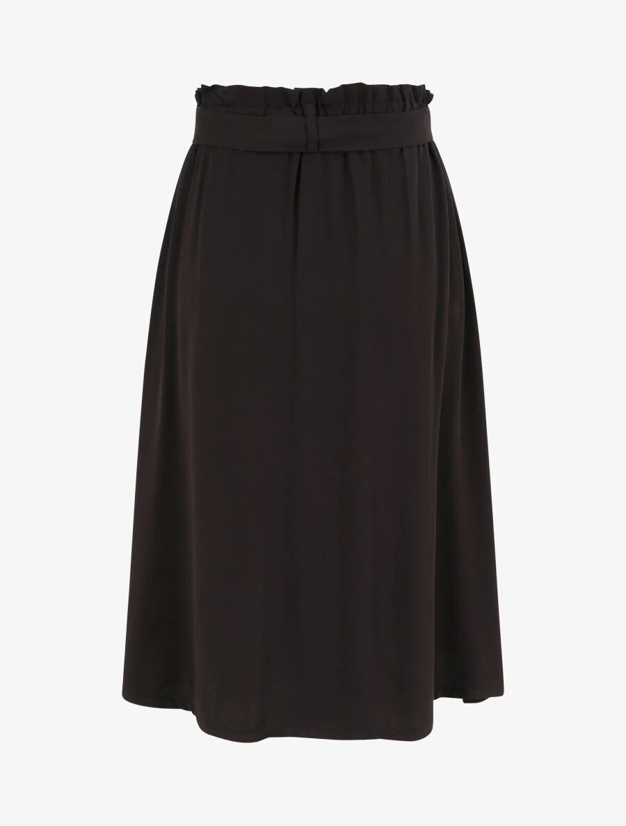 Jupe mi-longue évasée unie à taille froncée - Noir - Image 2