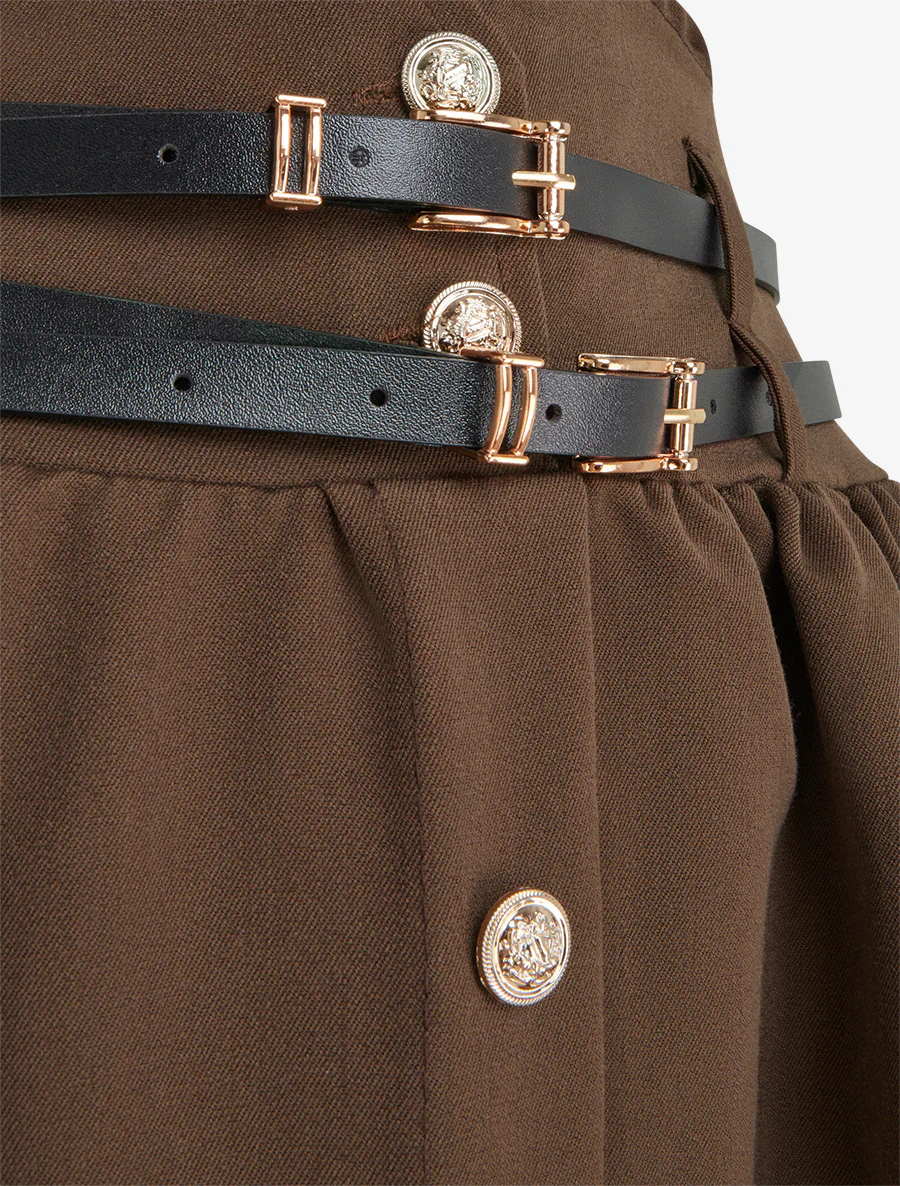 Jupe midi à double ceintures - Marron - Image 3
