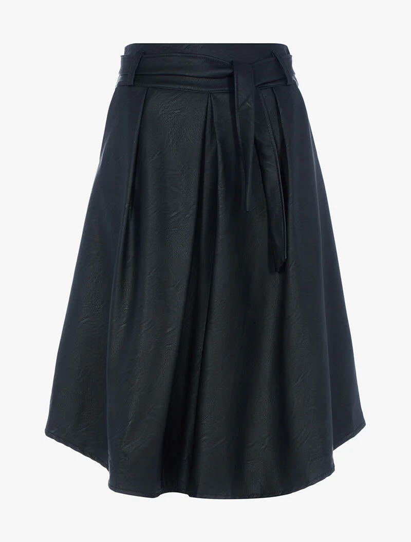 Jupe midi ceinturée en simili - noir