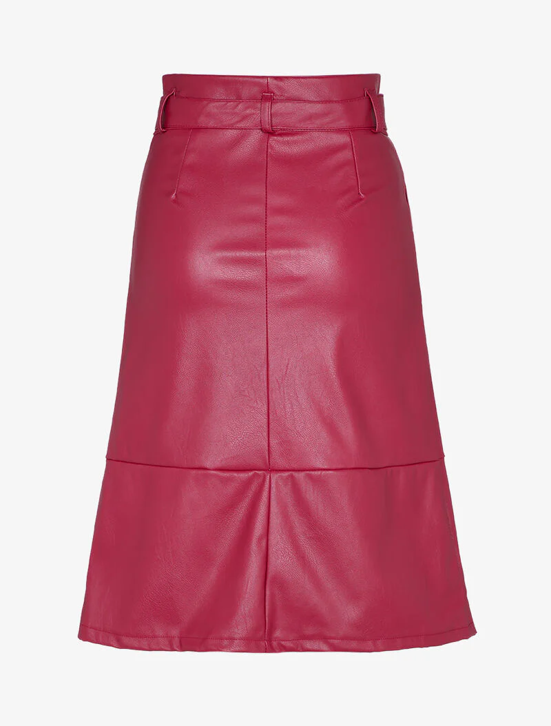 Jupe midi coupe trapèze en simili - Rouge - Image 2