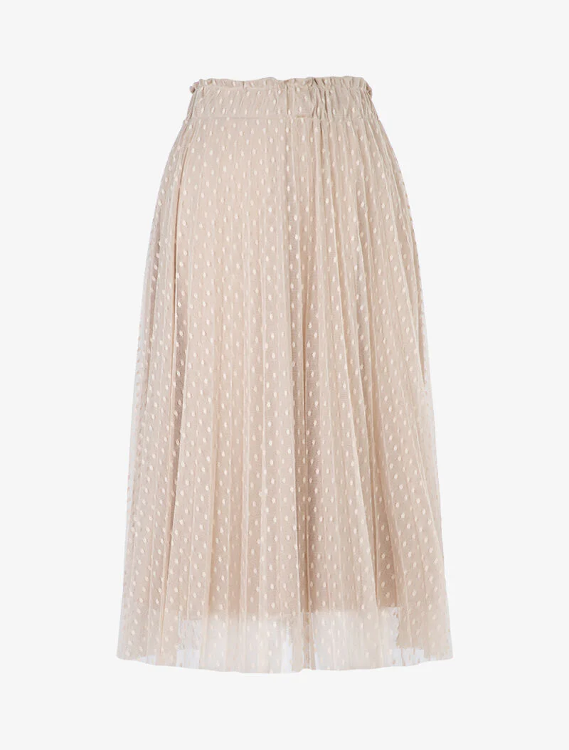 Jupe midi en tulle à pois - beige