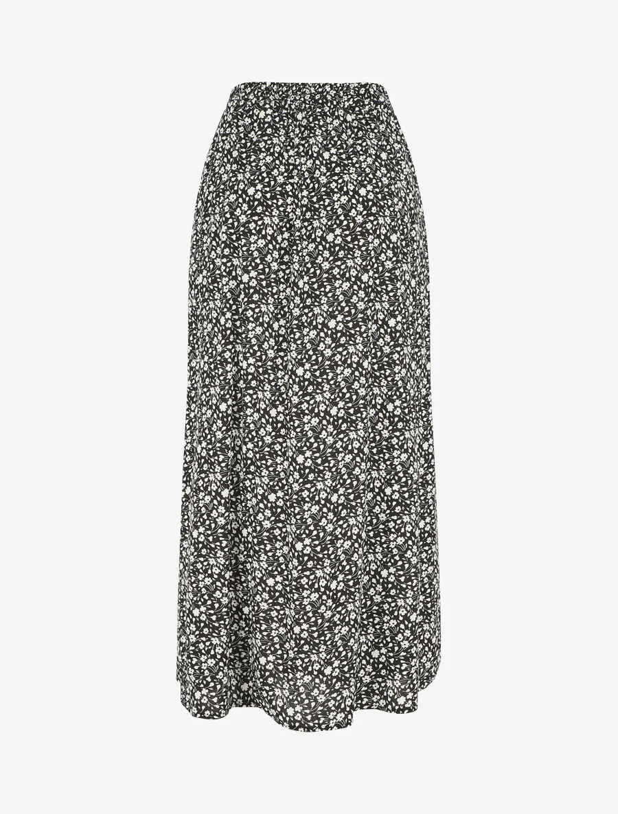 Jupe midi fleurie évasée à boutons - Noir - Image 2