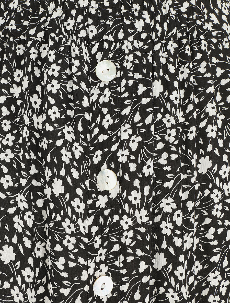 Jupe midi fleurie évasée à boutons - Noir - Image 3