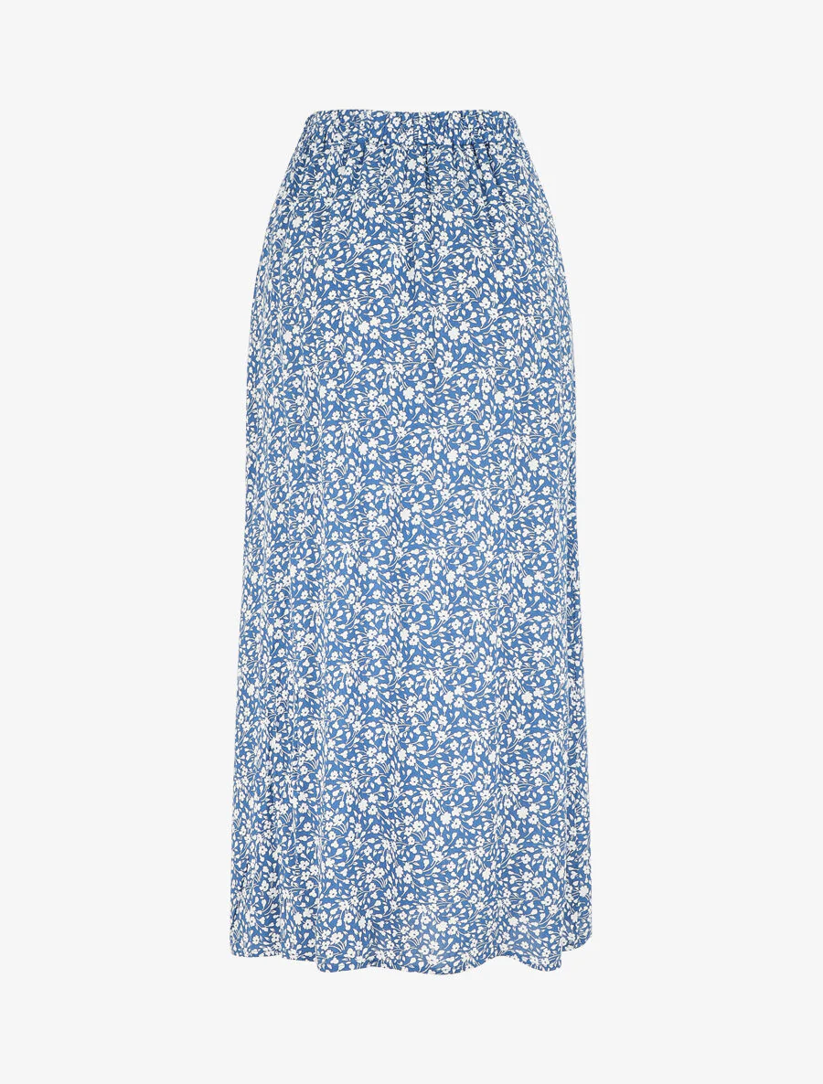 Jupe midi fleurie évasée à boutons - Bleu - Image 2