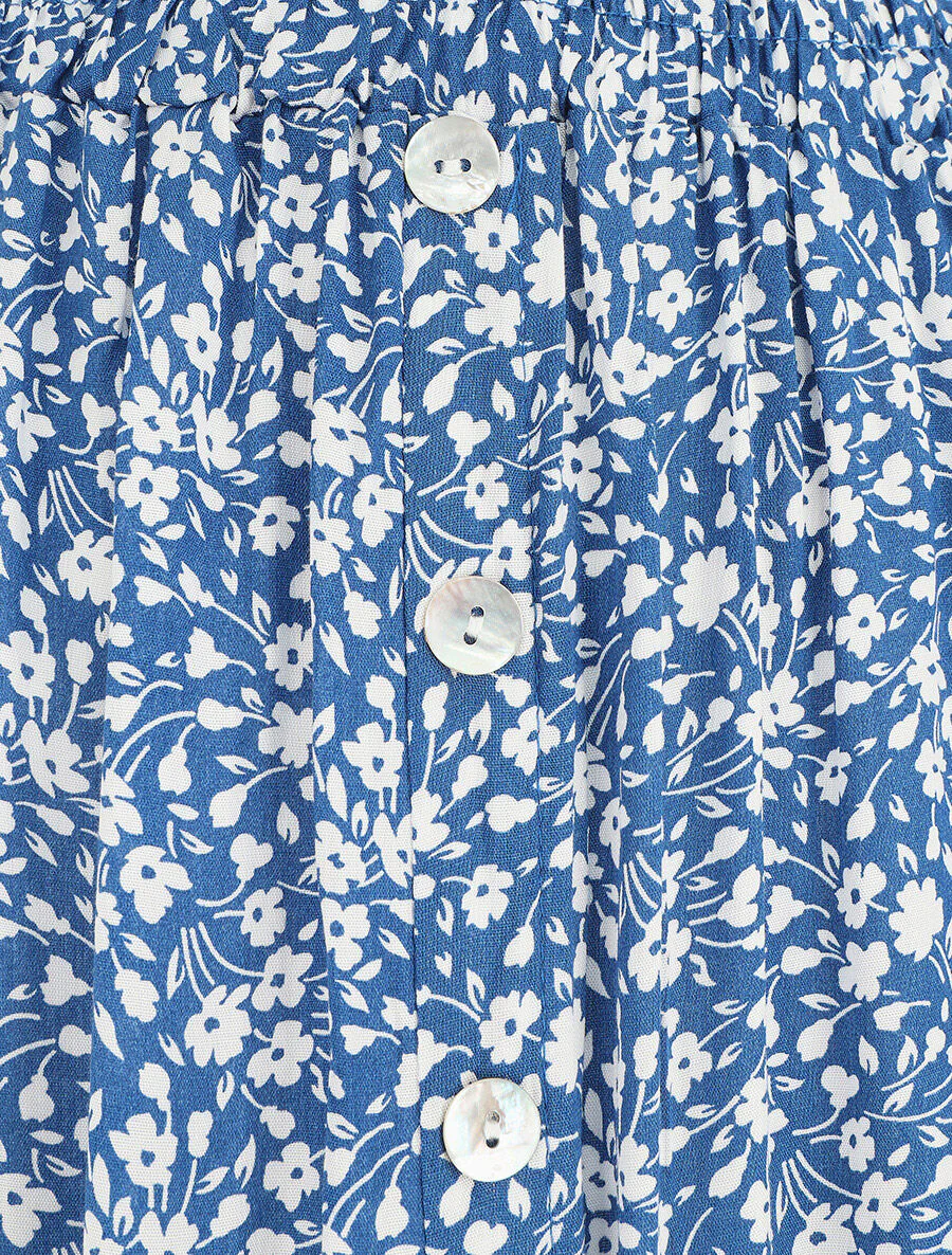 Jupe midi fleurie évasée à boutons - Bleu - Image 3