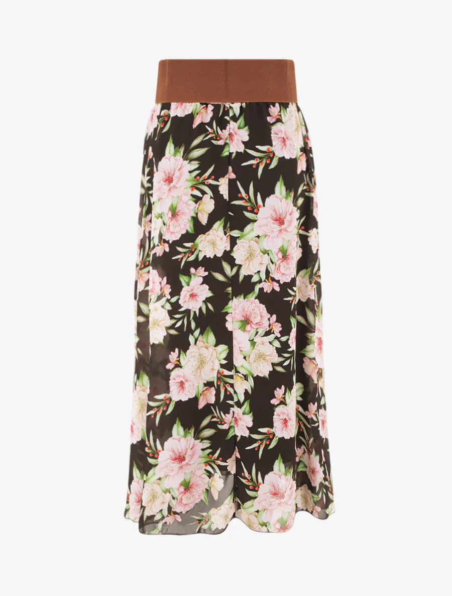 Jupe midi fluide imprimé floral - Noir - Image 2