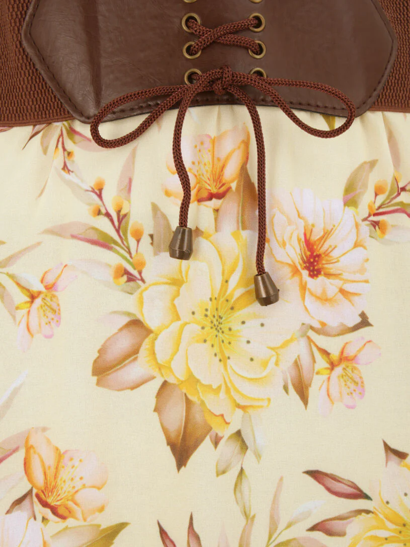 Jupe midi fluide imprimé floral - Jaune - Image 3