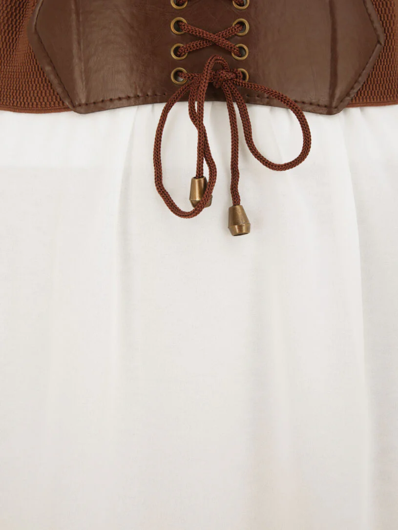 Jupe midi fluide unie - Blanc - Image 3