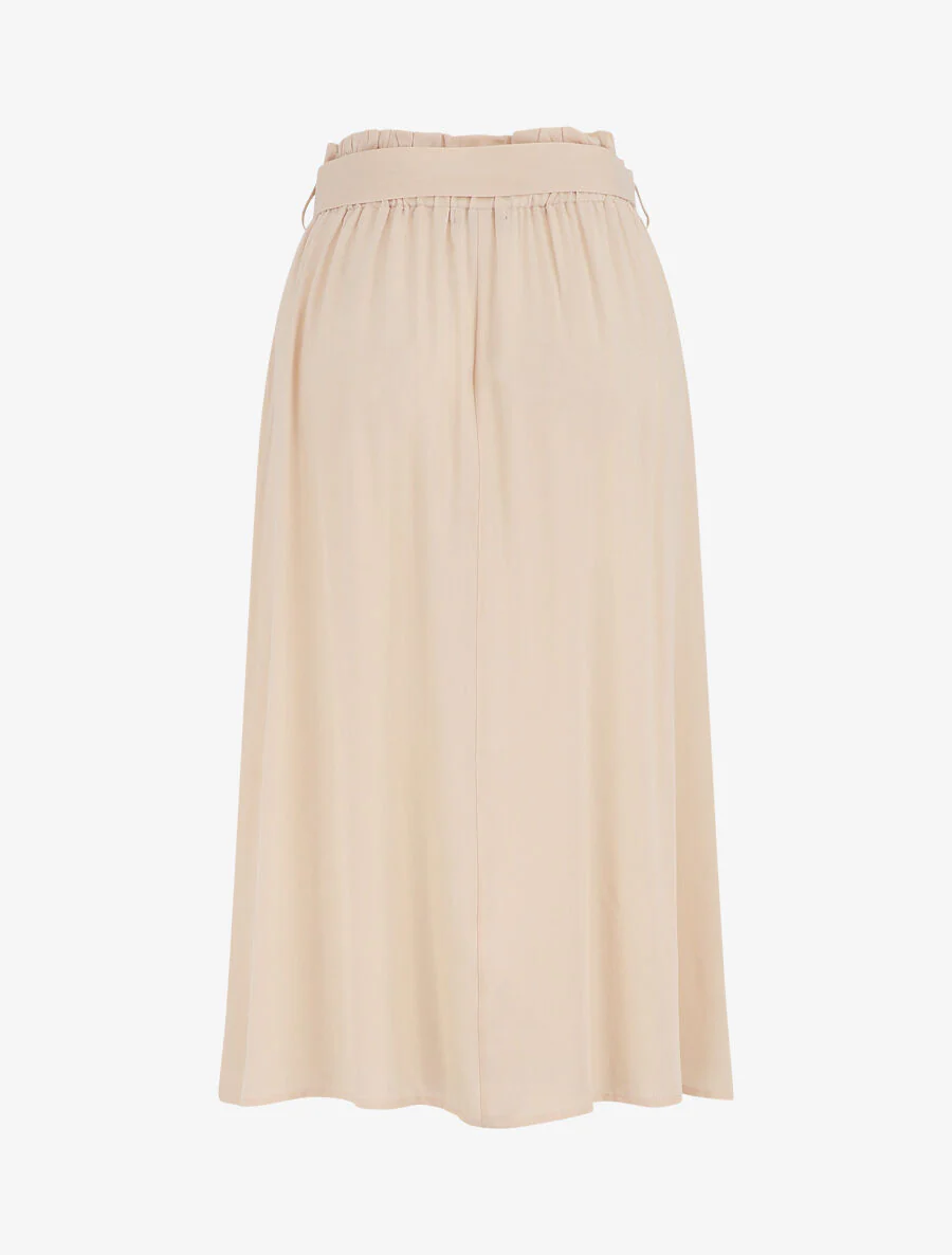 Jupe midi unie évasée à boutons - Beige - Image 2