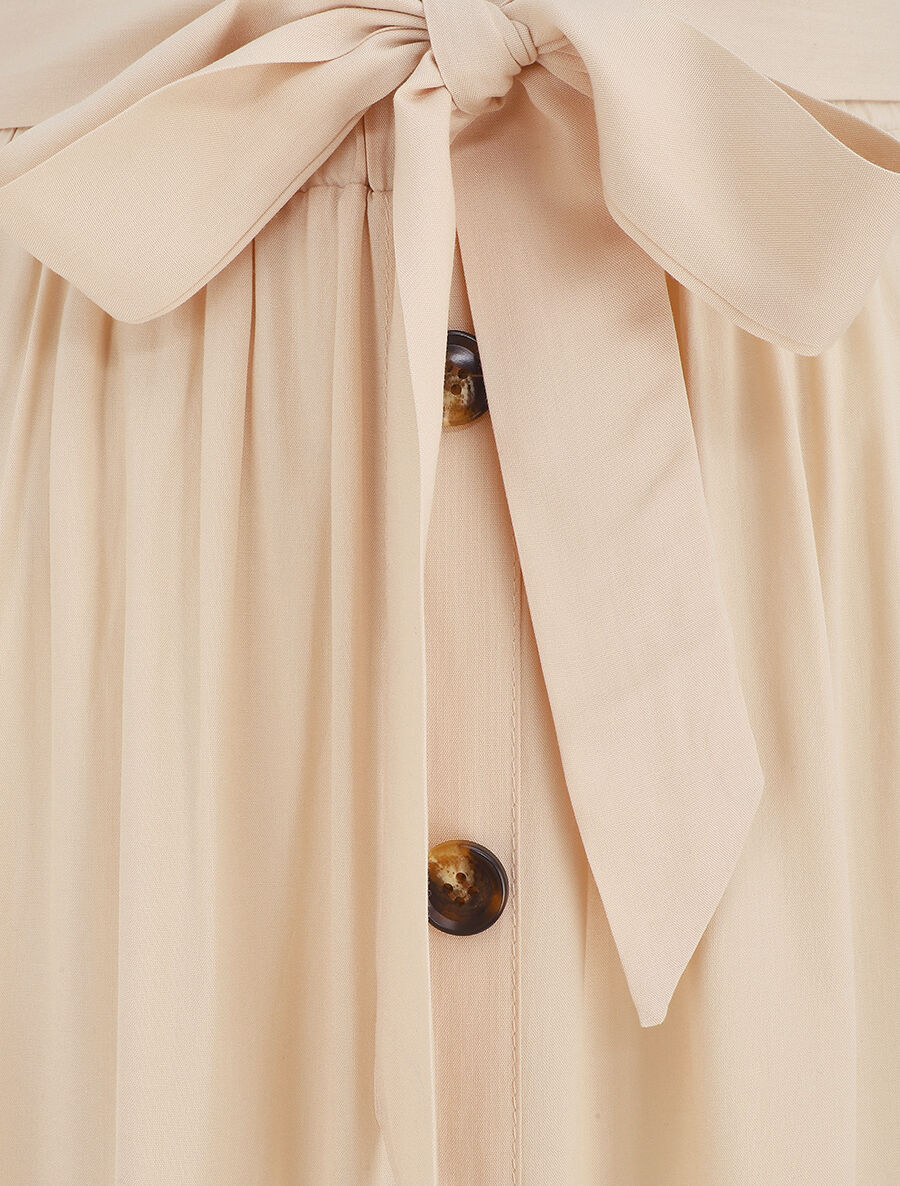Jupe midi unie évasée à boutons - Beige - Image 3
