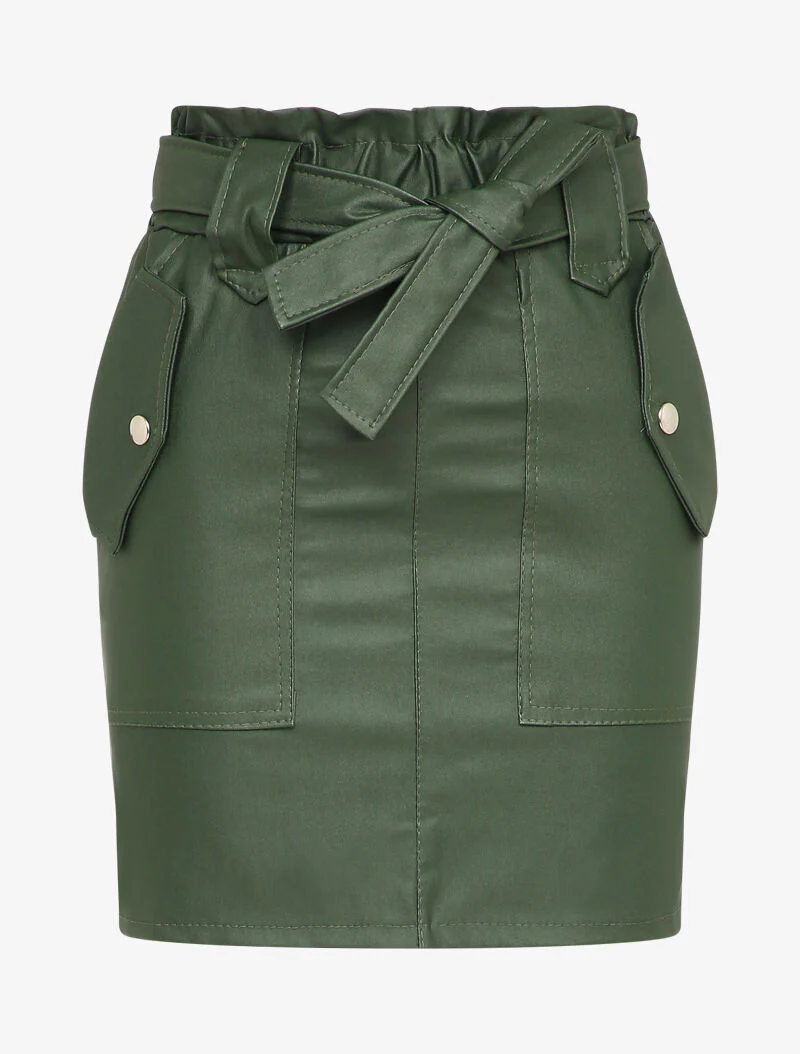 Jupe paperbag en toile cirée - Vert