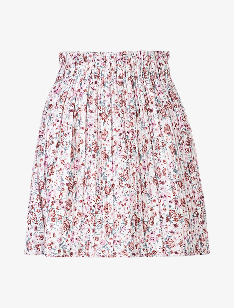Jupe plissée à fleurs - blanc