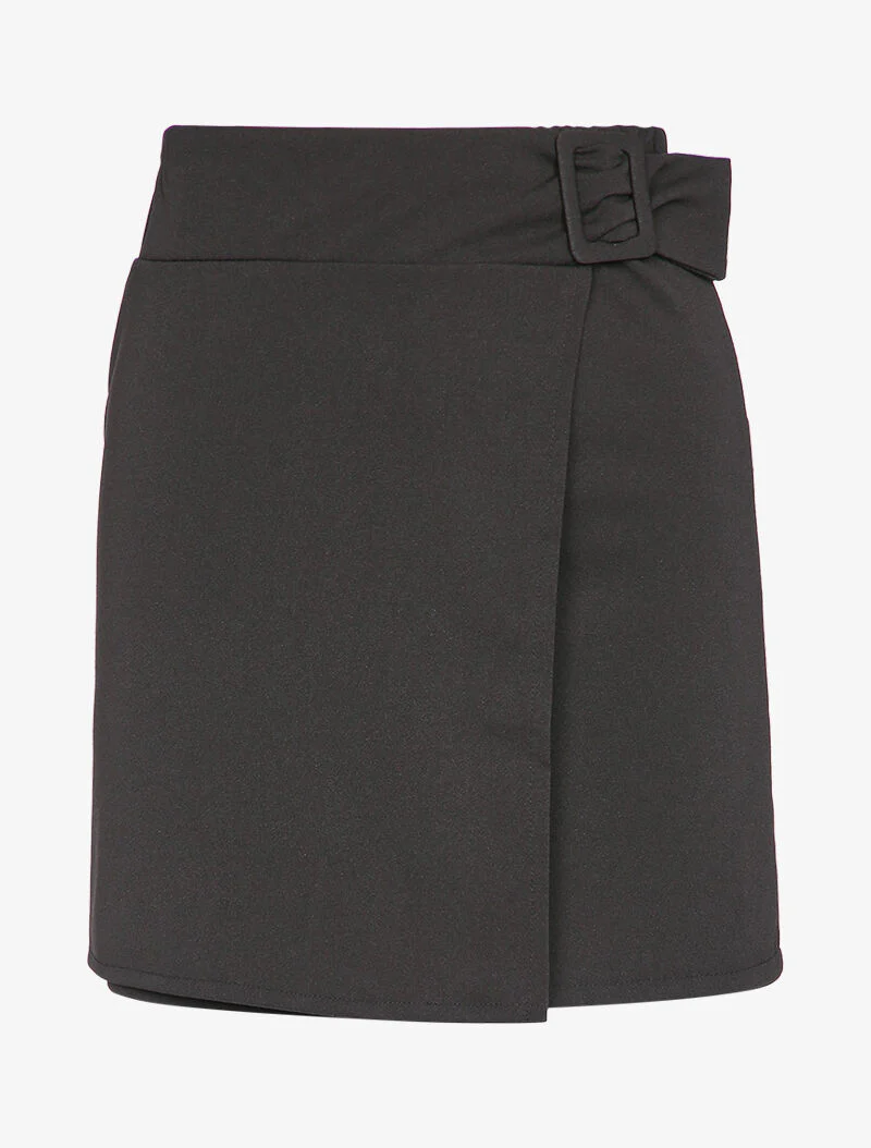 Jupe portefeuille à boucle carrée - Noir