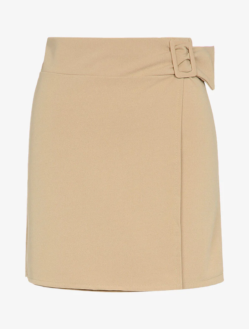 Jupe portefeuille à boucle carrée - Beige