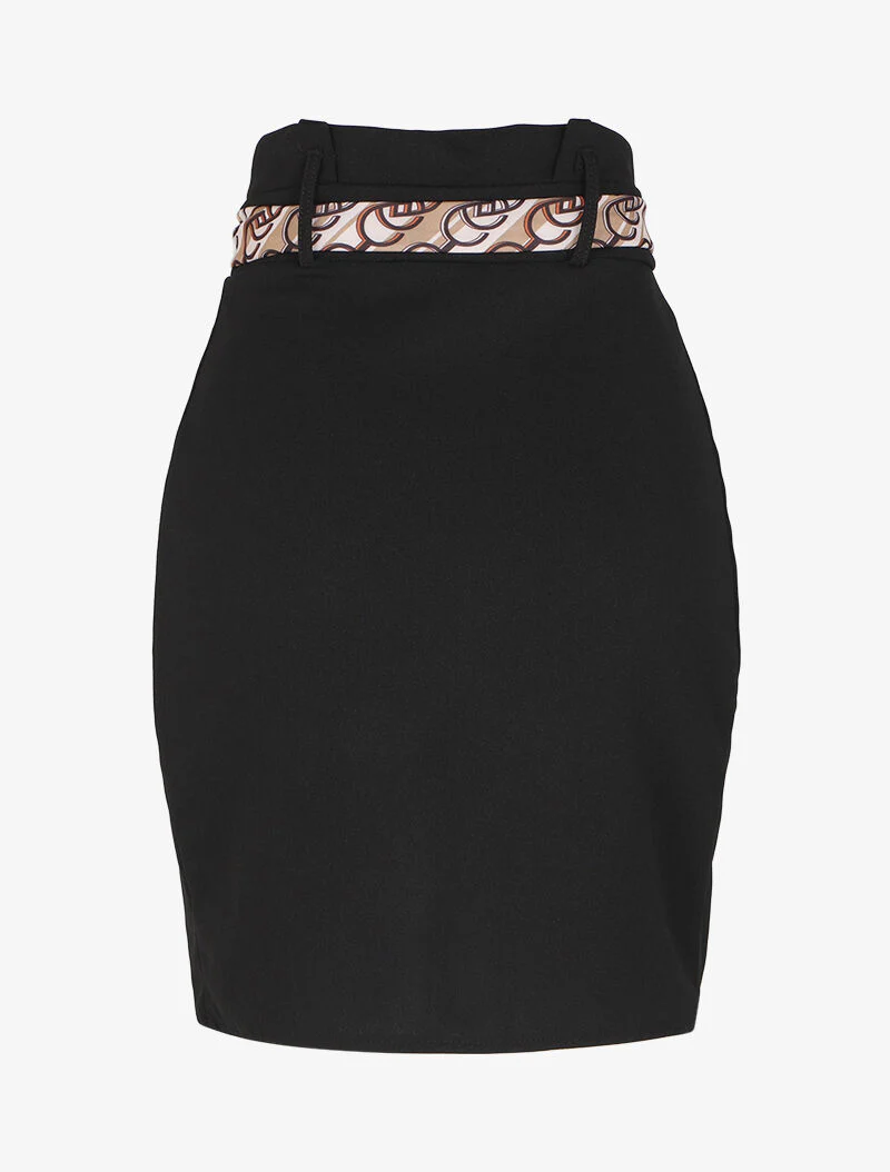 Jupe portefeuille à ceinture stylisée - Noir/beige - Image 2