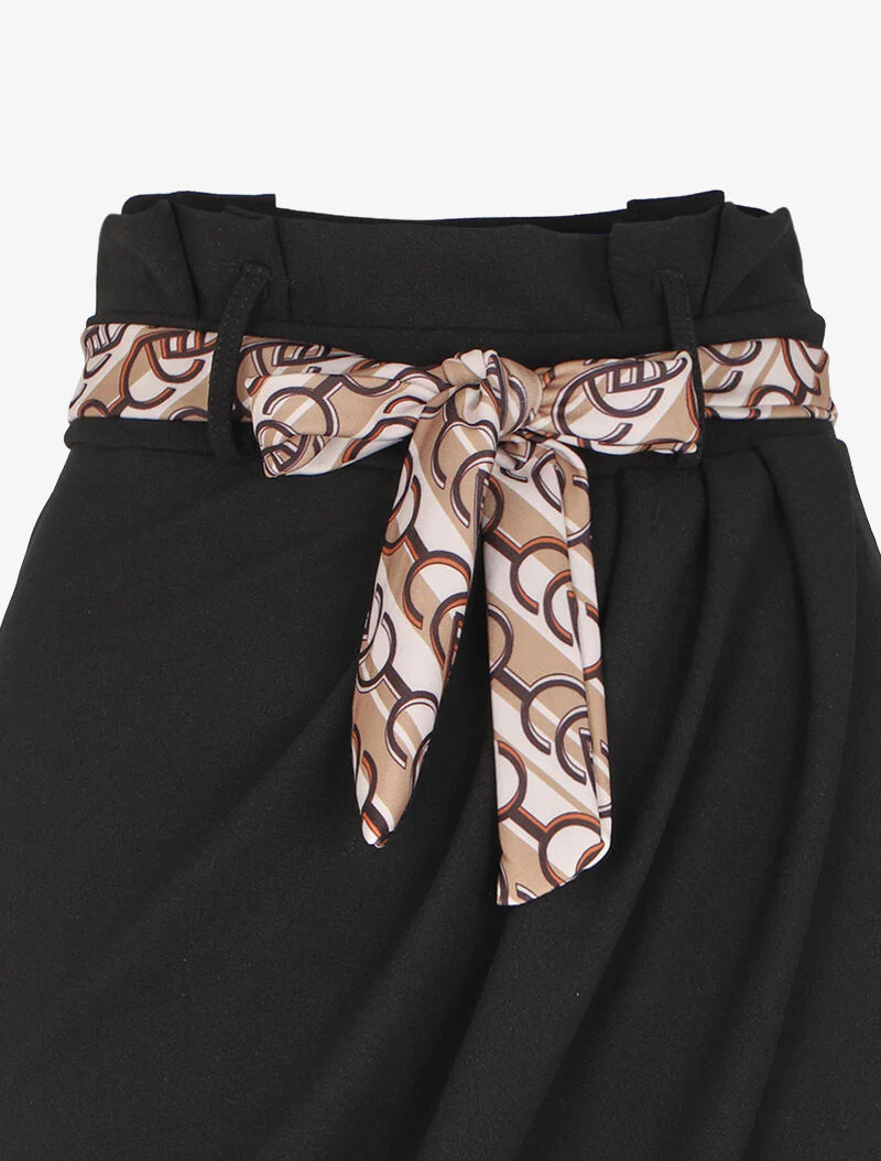 Jupe portefeuille à ceinture stylisée - Noir/beige - Image 3
