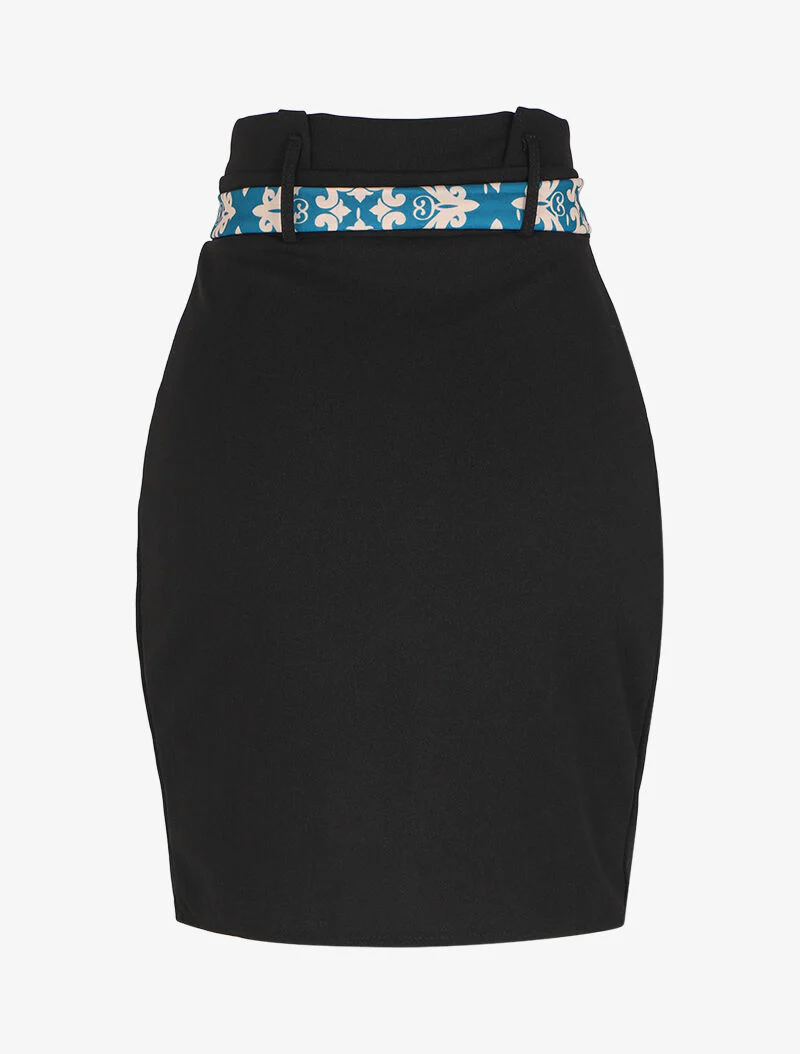 Jupe portefeuille à ceinture stylisée - Noir/bleu - Image 2