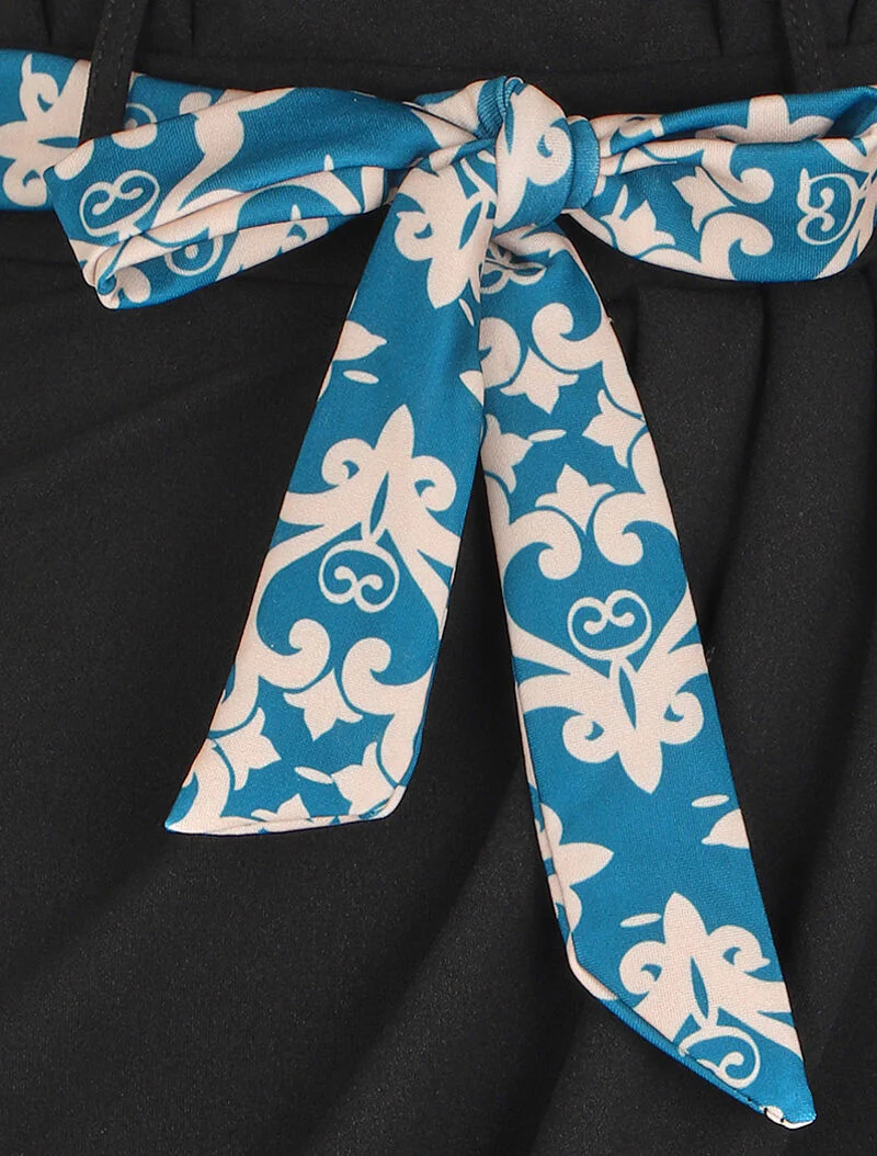Jupe portefeuille à ceinture stylisée - Noir/bleu - Image 3