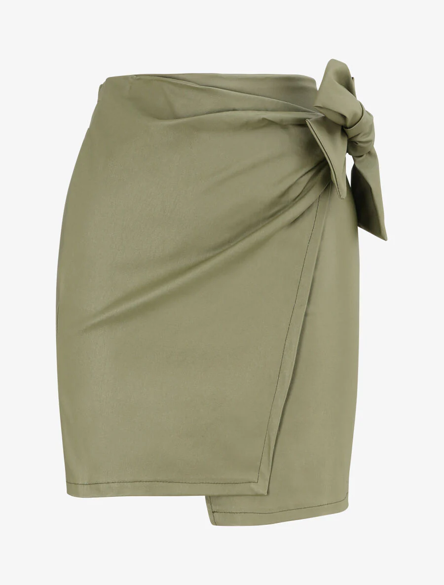 Jupe portefeuille en simili - Kaki