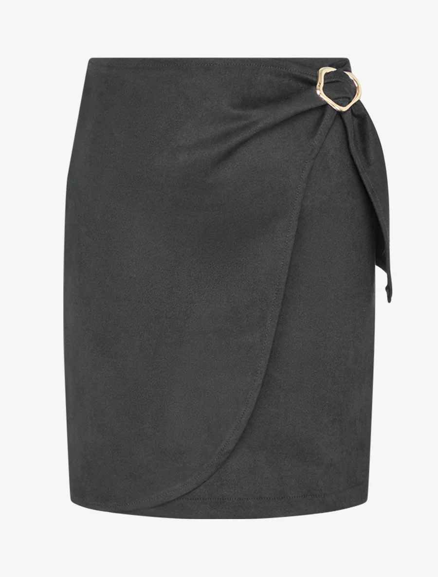 Jupe portefeuille en suédine à boucle - Noir