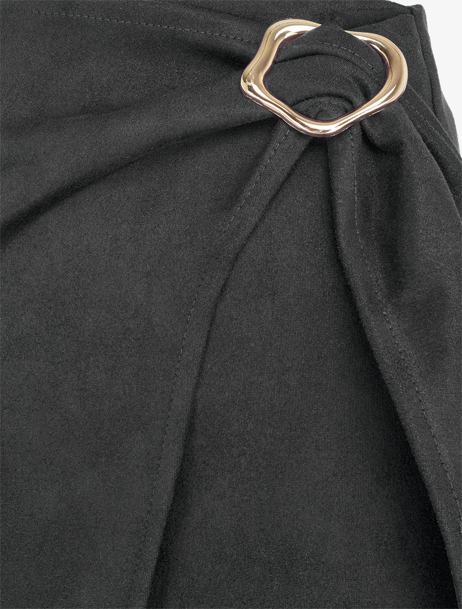 Jupe portefeuille en suédine à boucle - Noir - Image 3