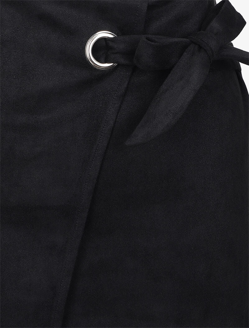 Jupe portefeuille en suédine à pan asymétrique - Noir - Image 3