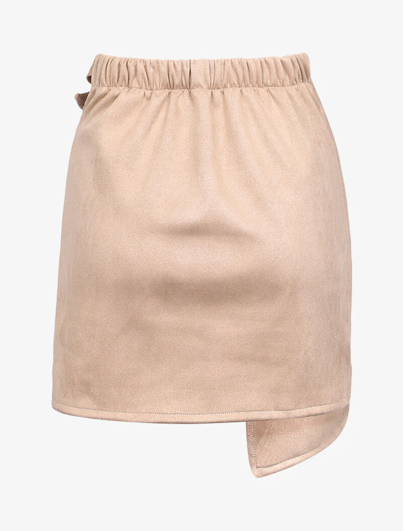 Jupe portefeuille en suédine à pan asymétrique - Beige - Image 2