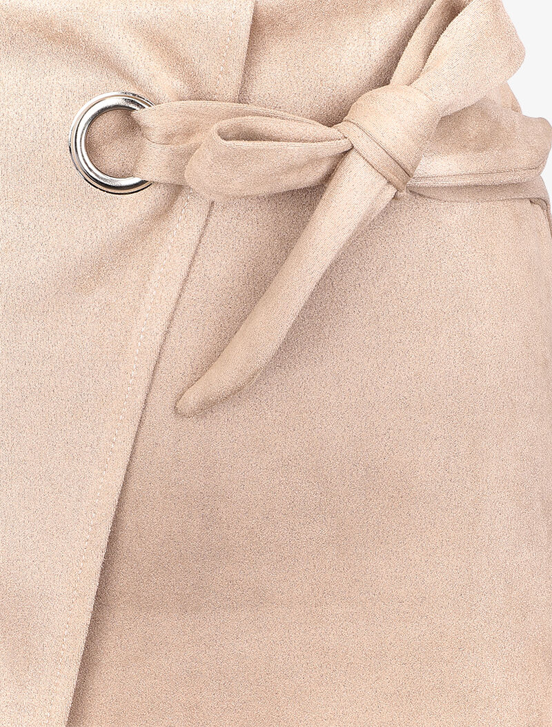 Jupe portefeuille en suédine à pan asymétrique - Beige - Image 3