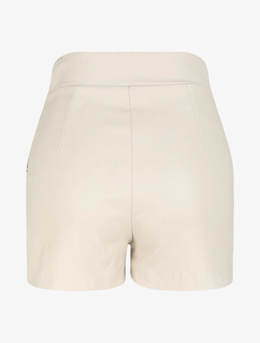 Jupe-short à taille haute enduit - Beige - Image 2