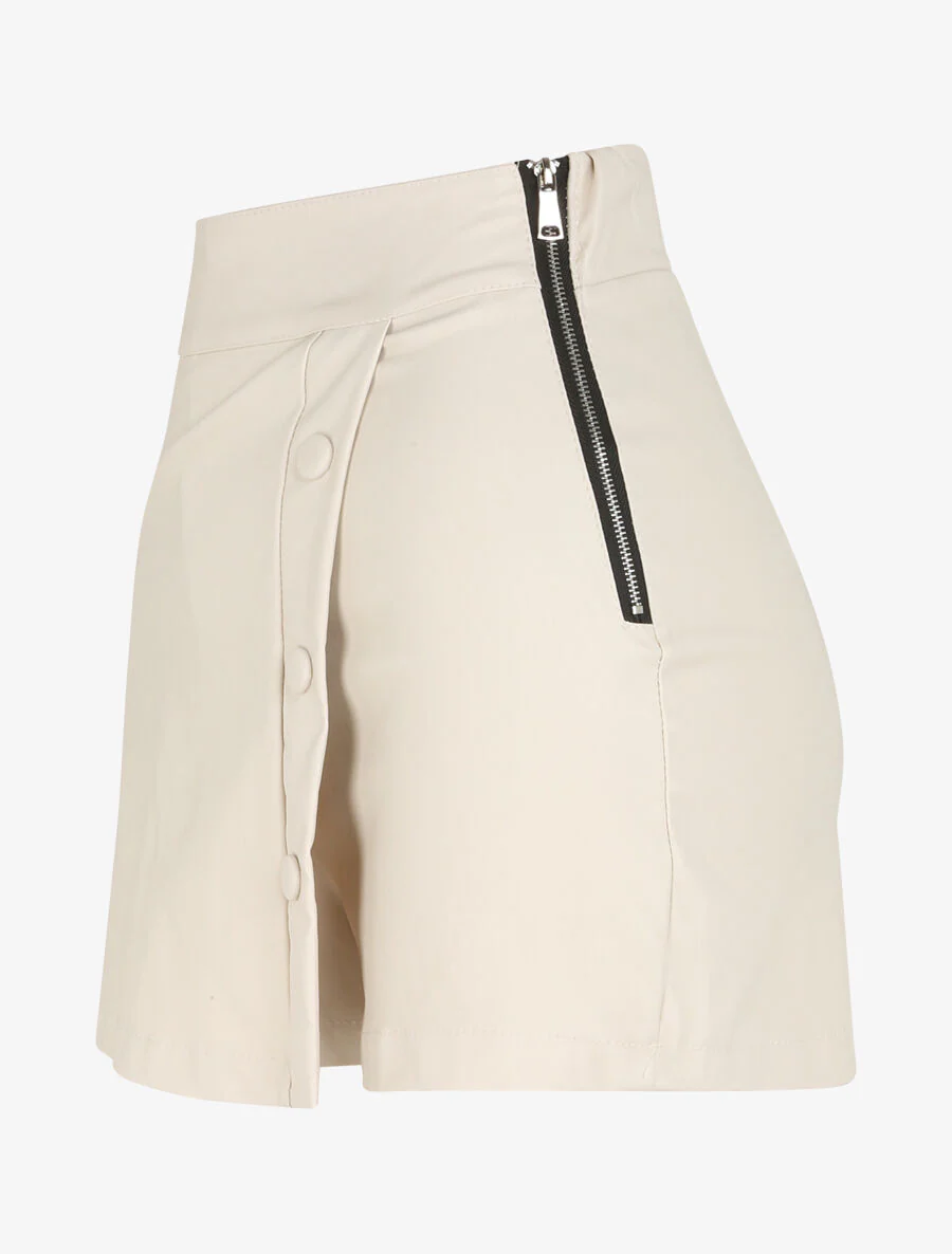 Jupe-short à taille haute enduit - Beige - Image 4