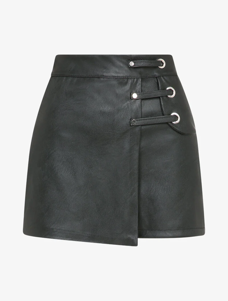 Jupe short en simili à détail lanières - Noir