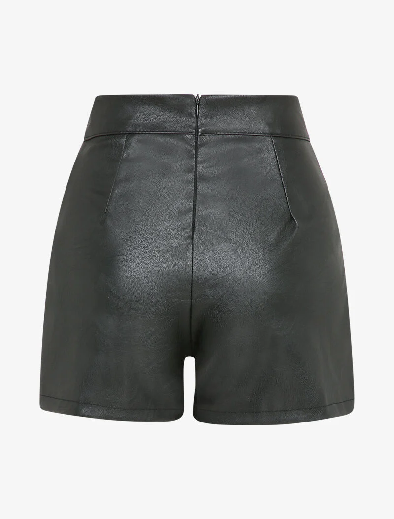 Jupe short en simili à détail lanières - Noir - Image 2