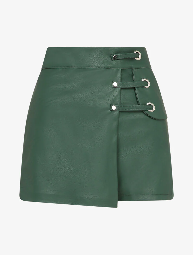 Jupe short en simili à détail lanières - Vert sapin
