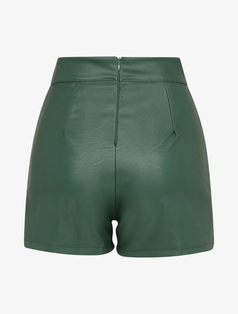 Jupe short en simili à détail lanières - Vert sapin - Image 2