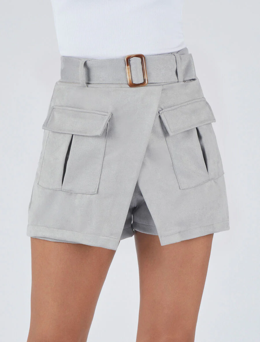 Jupe short en suédine - Gris clair - Image 4