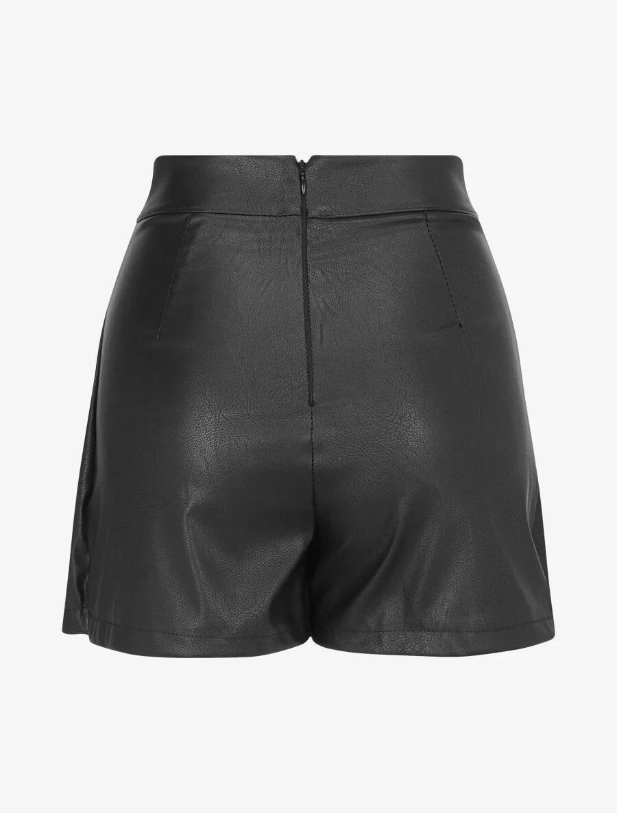Jupe short plissée en simili - Noir - Image 2