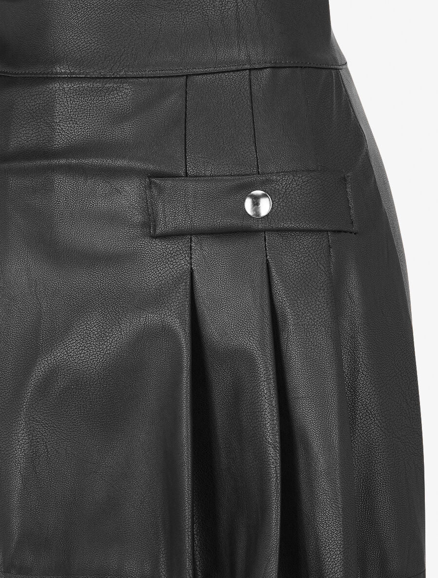 Jupe short plissée en simili - Noir - Image 3