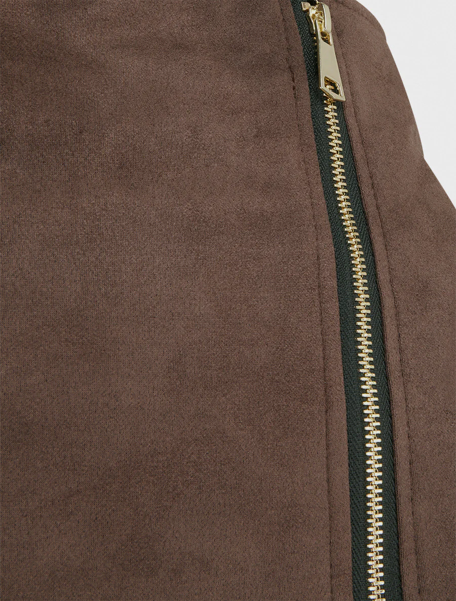 Jupe short zippée en suédine - Marron - Image 2