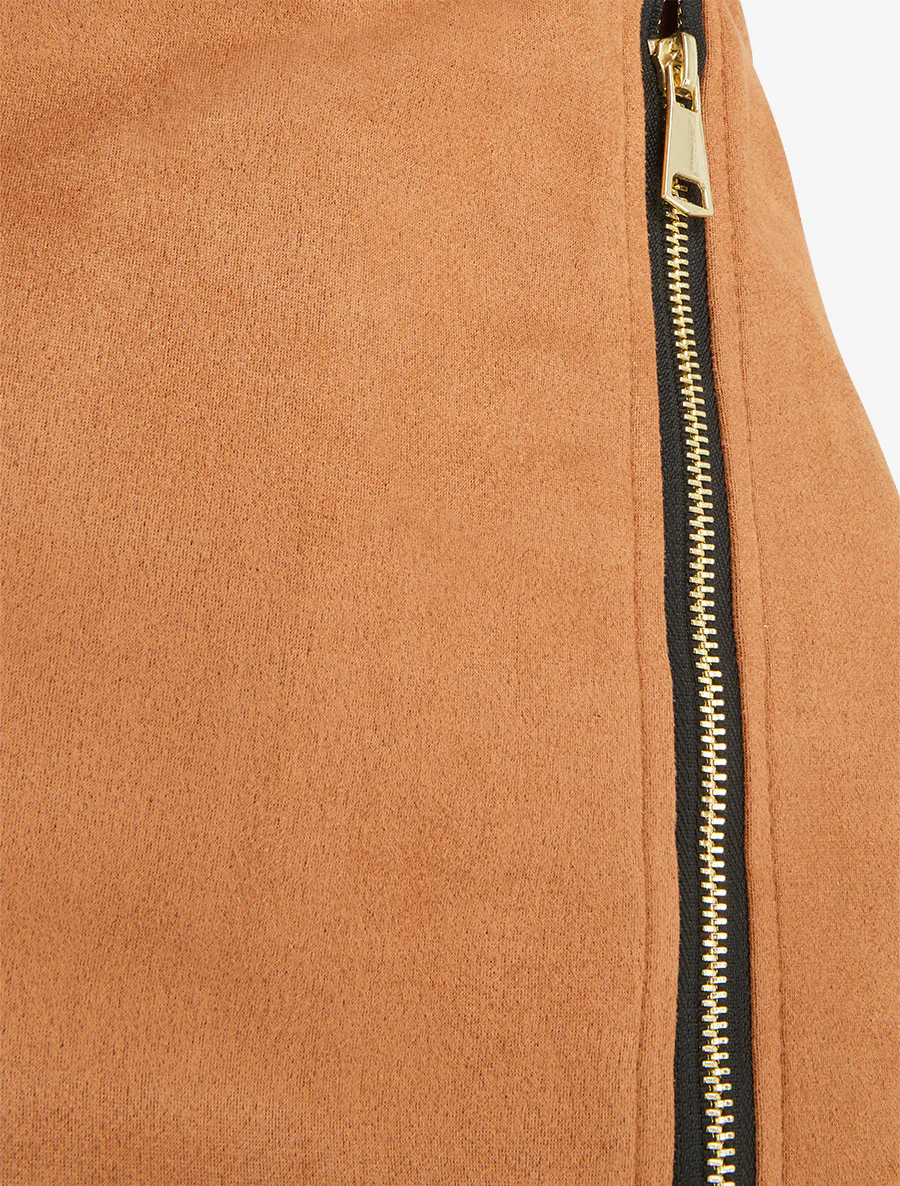 Jupe short zippée en suédine - Camel - Image 3