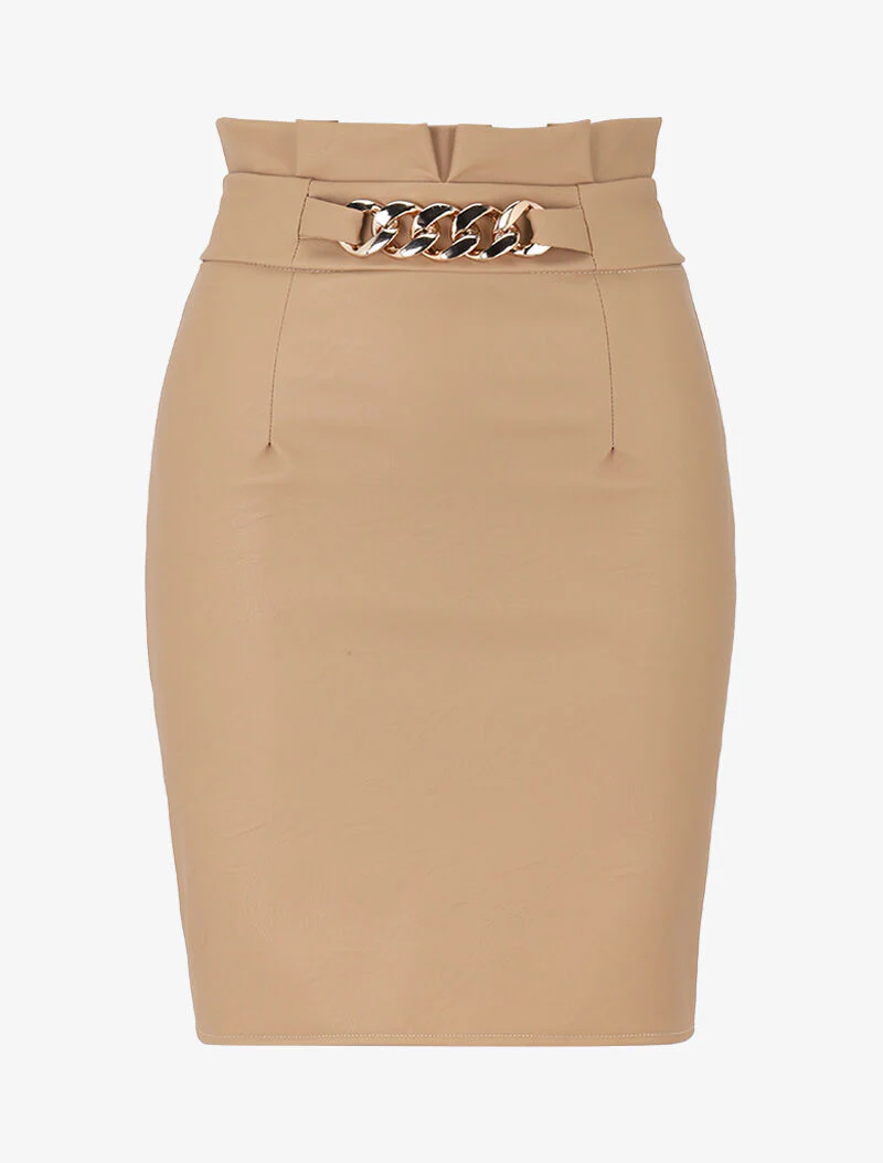 Jupe simili à détail chaîne - beige