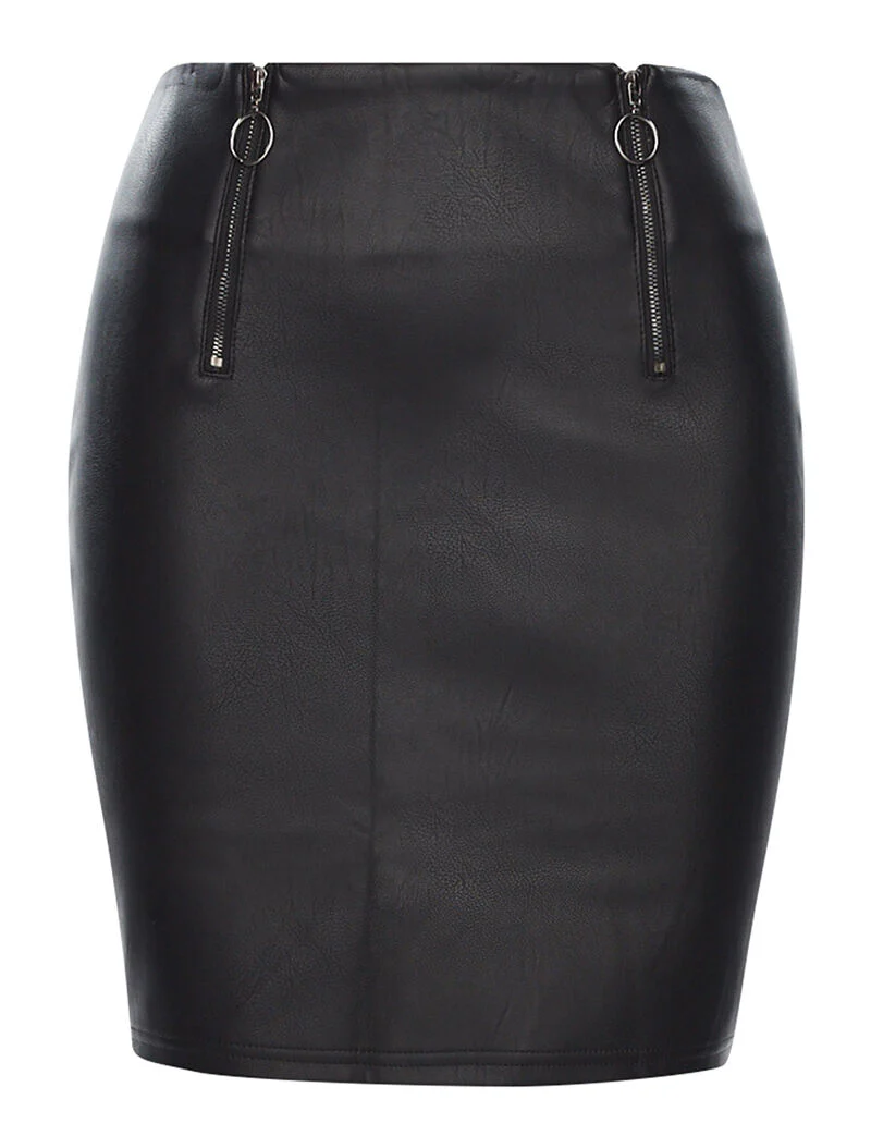 Jupe simili zips à l'avant - noir