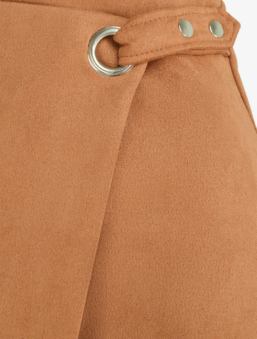 Jupe style portefeuille à oeillet - Camel - Image 3