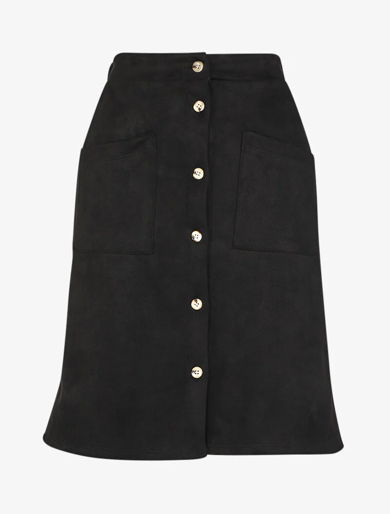 Jupe suédée à fermeture boutonnée - Noir