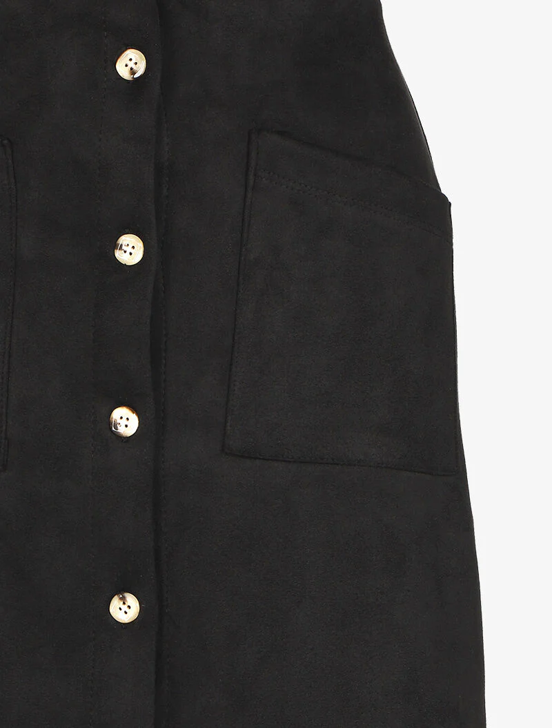 Jupe suédée à fermeture boutonnée - Noir - Image 3