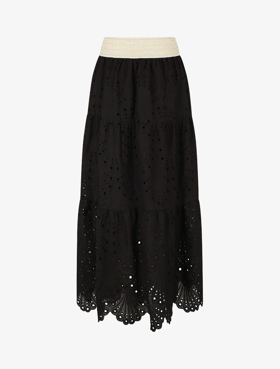 Jupe taille haute ajourée - Noir - Image 2